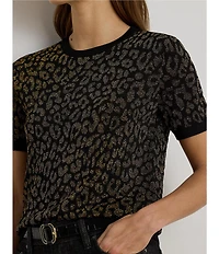 Lauren Ralph Lauren Metallic Animal Jacquard Motif Crew Neck Short Sleeve Sweater