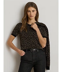 Lauren Ralph Lauren Metallic Animal Jacquard Motif Crew Neck Short Sleeve Sweater
