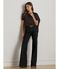 Lauren Ralph Lauren Metallic Animal Jacquard Motif Crew Neck Short Sleeve Sweater