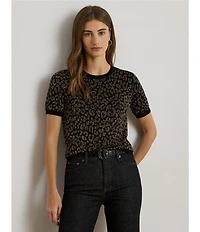 Lauren Ralph Lauren Metallic Animal Jacquard Motif Crew Neck Short Sleeve Sweater