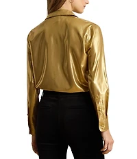 Lauren Ralph Lauren Metallic Chiffon Point Collar Long Sleeve Button Front Shirt