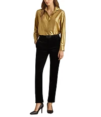 Lauren Ralph Lauren Metallic Chiffon Point Collar Long Sleeve Button Front Shirt