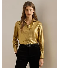 Lauren Ralph Lauren Metallic Chiffon Point Collar Long Sleeve Button Front Shirt