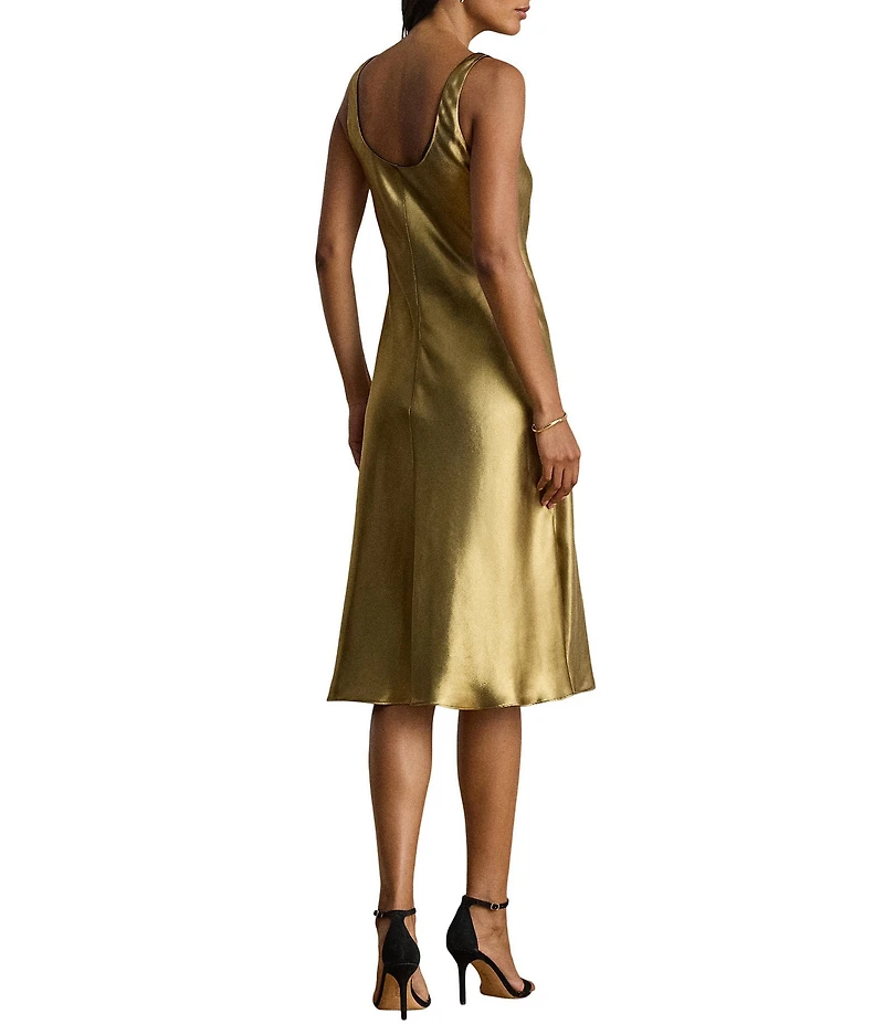 Lauren Ralph Lauren Metallic Chiffon Scoop Neck Sleeveless A-Line Dress