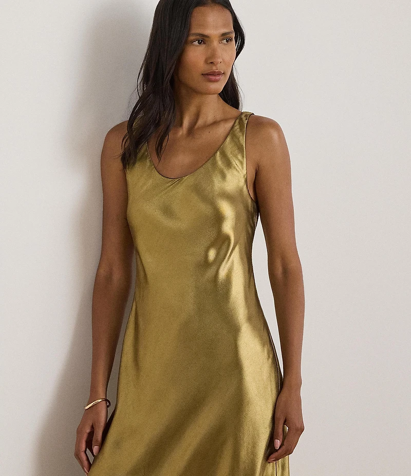 Lauren Ralph Lauren Metallic Chiffon Scoop Neck Sleeveless A-Line Dress