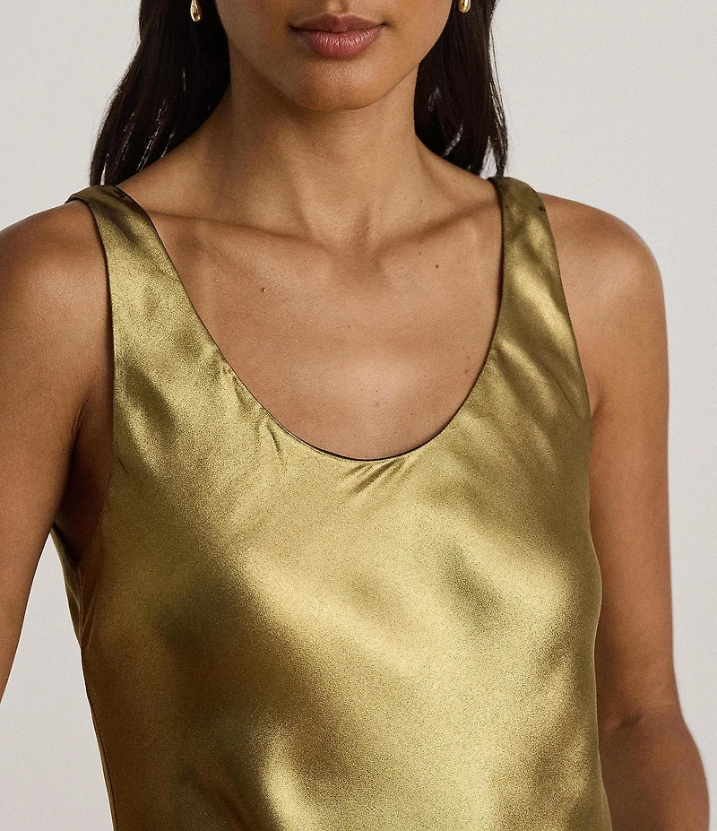 Lauren Ralph Lauren Metallic Chiffon Scoop Neck Sleeveless A-Line Dress