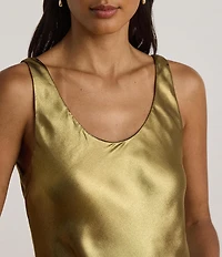 Lauren Ralph Lauren Metallic Chiffon Scoop Neck Sleeveless A-Line Dress