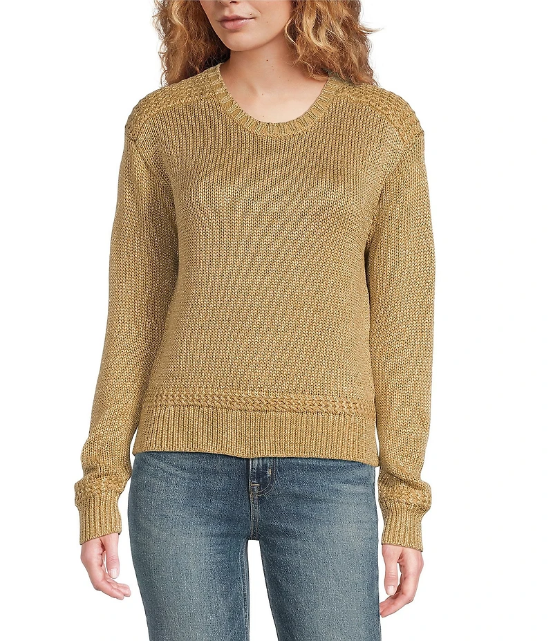 Lauren Ralph Lauren Metallic Cotton Blend Crew Neck Long Sleeve Sweater