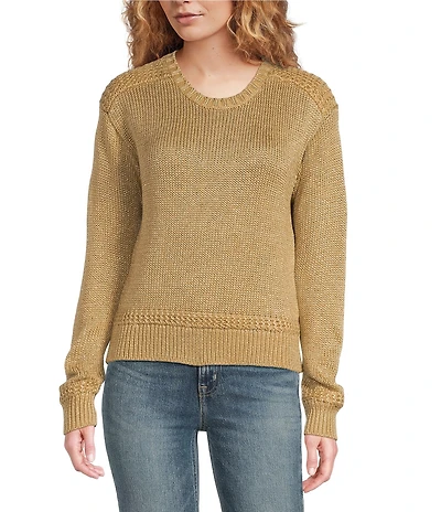 Lauren Ralph Lauren Metallic Cotton Blend Crew Neck Long Sleeve Sweater