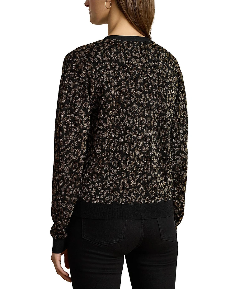 Lauren Ralph Lauren Metallic Double-Knit V-Neck Long Sleeve Cardigan