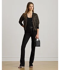 Lauren Ralph Lauren Metallic Double-Knit V-Neck Long Sleeve Cardigan