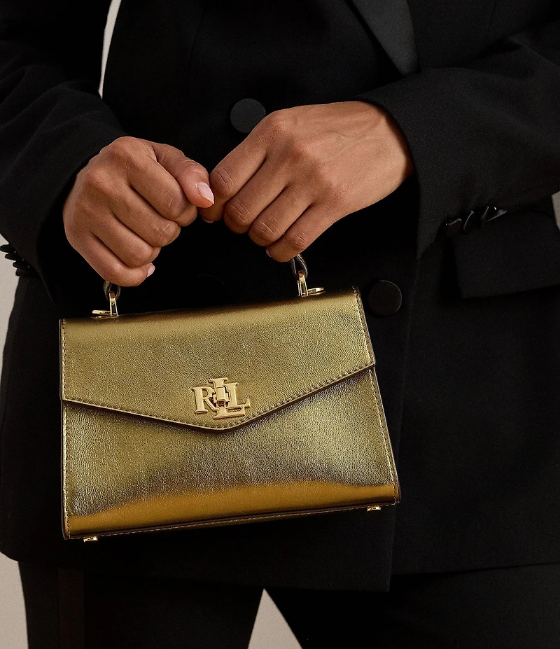 Lauren Ralph Lauren Farrah Small Metallic Leather Satchel Bag