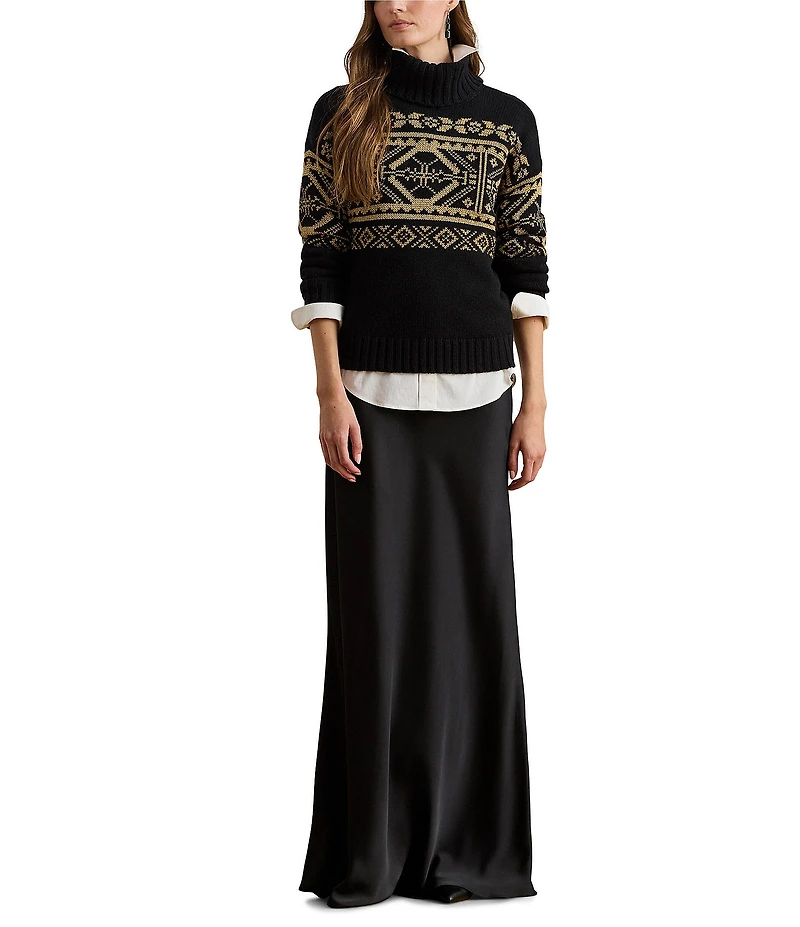 Lauren Ralph Lauren Metallic Wool Blend Turtleneck Sweater