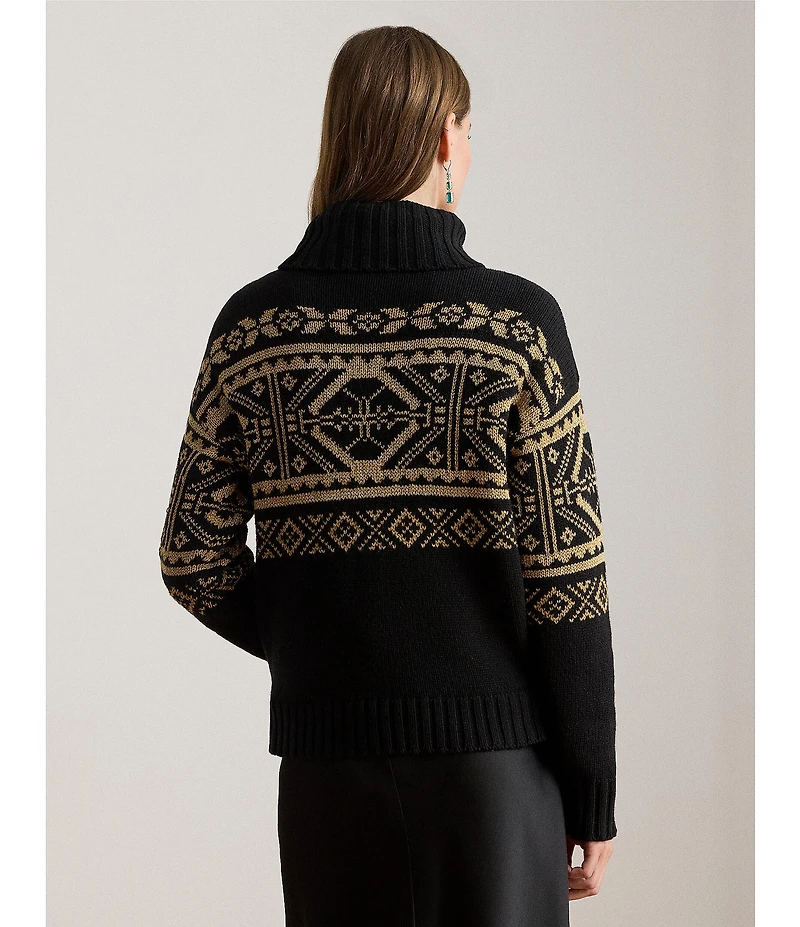 Lauren Ralph Lauren Metallic Wool Blend Turtleneck Sweater