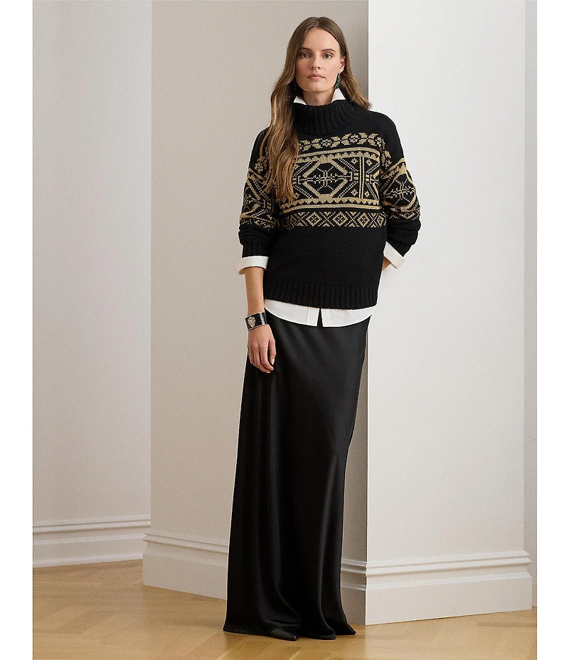 Lauren Ralph Lauren Metallic Wool Blend Turtleneck Sweater