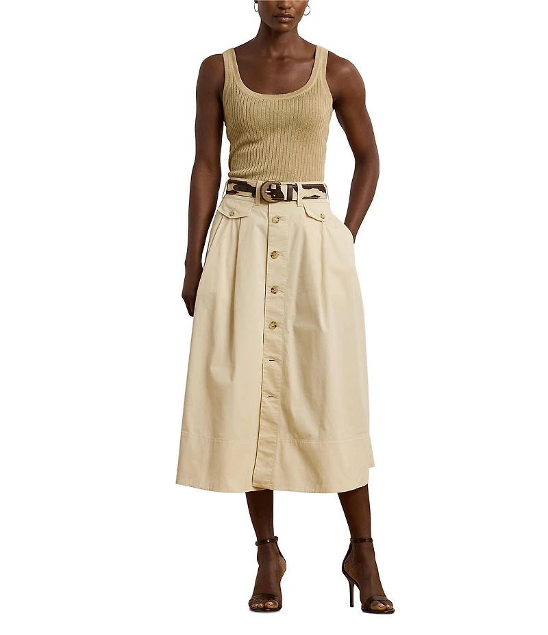 Lauren Ralph Lauren Micro-Sanded Twill Button Front Midi Skirt