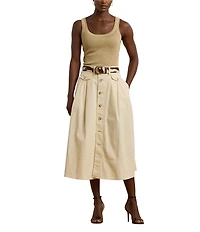 Lauren Ralph Lauren Micro-Sanded Twill Button Front Midi Skirt