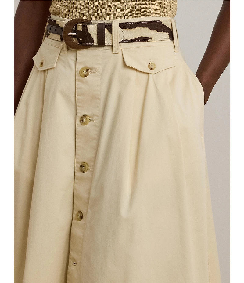 Lauren Ralph Lauren Micro-Sanded Twill Button Front Midi Skirt