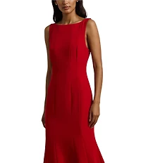 Lauren Ralph Lauren Mirhilt Double Faced Crepe Boat Neck Sleeveless V-Back Mermaid Gown