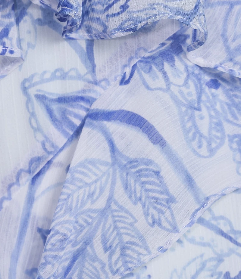 Lauren Ralph Lauren Mistbe Printed V-Neck Sleeveless Ruffle Trim Georgette A-Line Maxi Dress