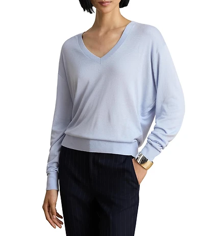 Lauren Ralph Lauren Modal Silk Blend V-Neck Long Sleeve Sweater Top