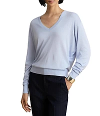 Lauren Ralph Lauren Modal Silk Blend V-Neck Long Sleeve Sweater Top