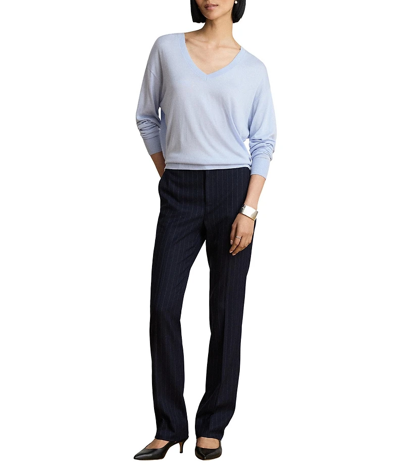 Lauren Ralph Lauren Modal Silk Blend V-Neck Long Sleeve Sweater Top