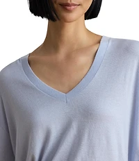 Lauren Ralph Lauren Modal Silk Blend V-Neck Long Sleeve Sweater Top