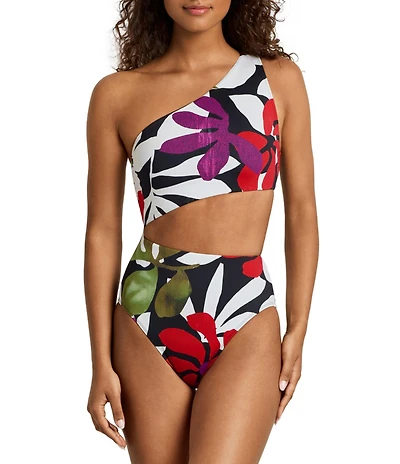 Lauren Ralph Lauren Modern Jungle Floral Cut-Out One Shoulder One Piece Swimsuit