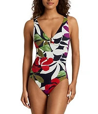 Lauren Ralph Lauren Modern Jungle Floral Ring V-Neck Tank One Piece Swimsuit