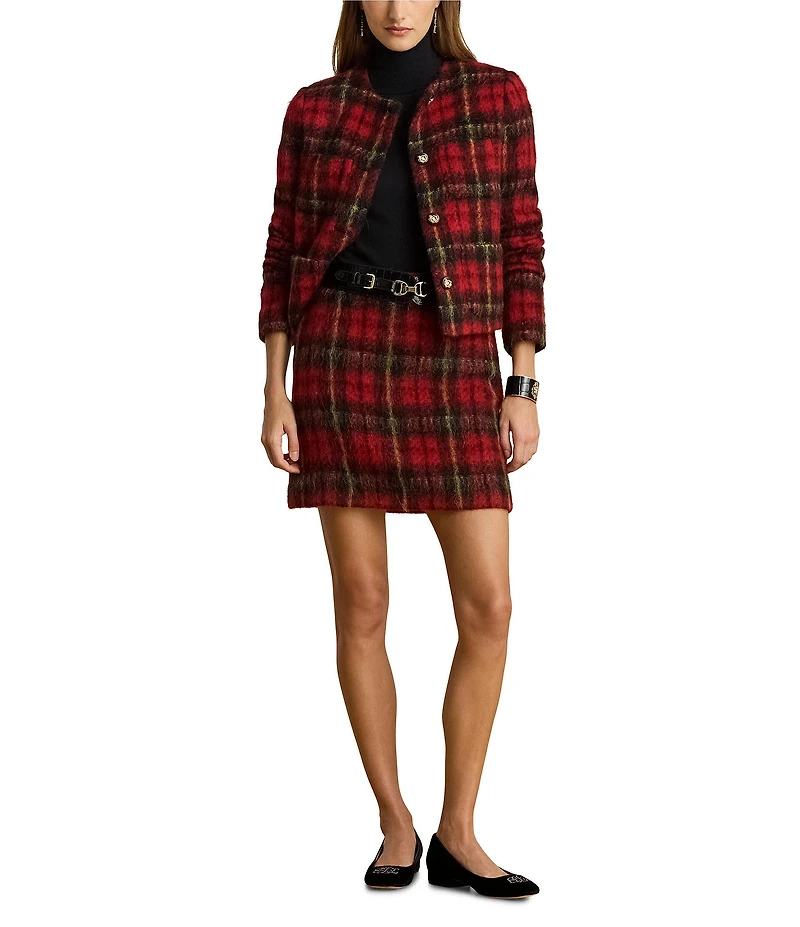 Lauren Ralph Lauren Mohair Plaid Pencil Mini Skirt