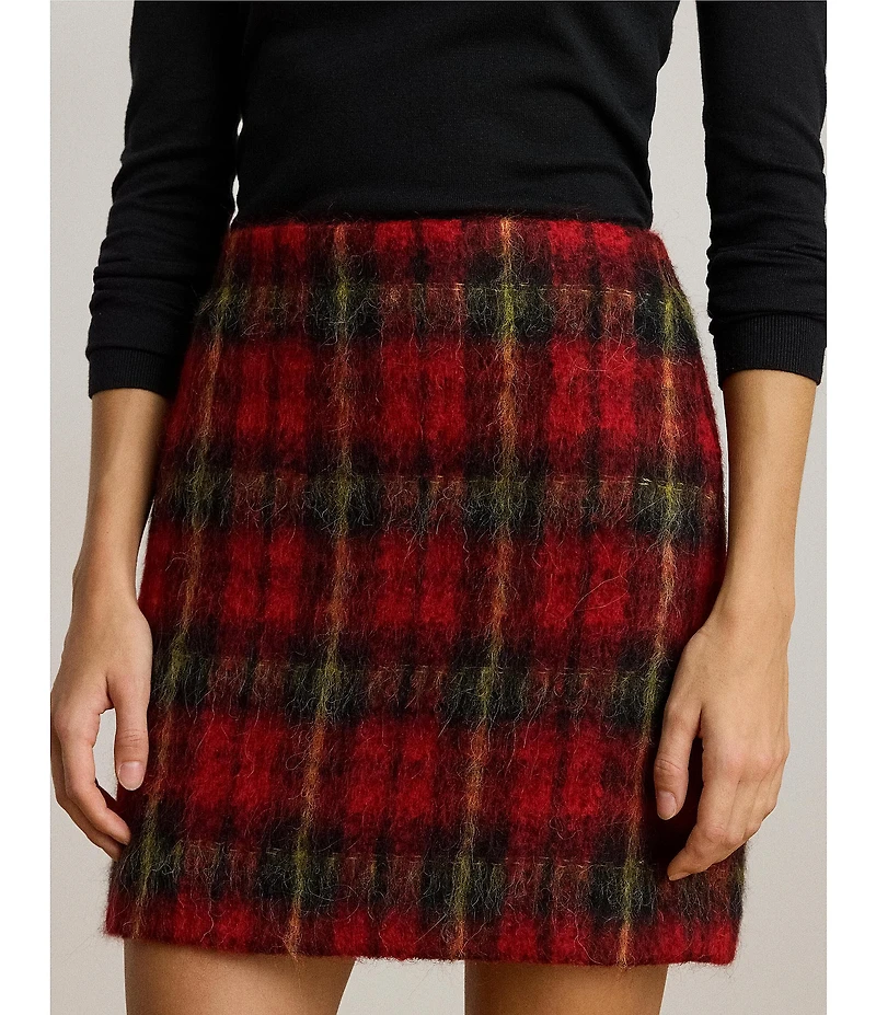 Lauren Ralph Lauren Mohair Plaid Pencil Mini Skirt
