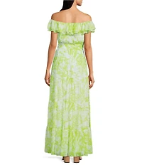 Lauren Ralph Lauren Nashia Georgette Off-The-Shoulder Floral Ruffle Trim A-Line Maxi Dress