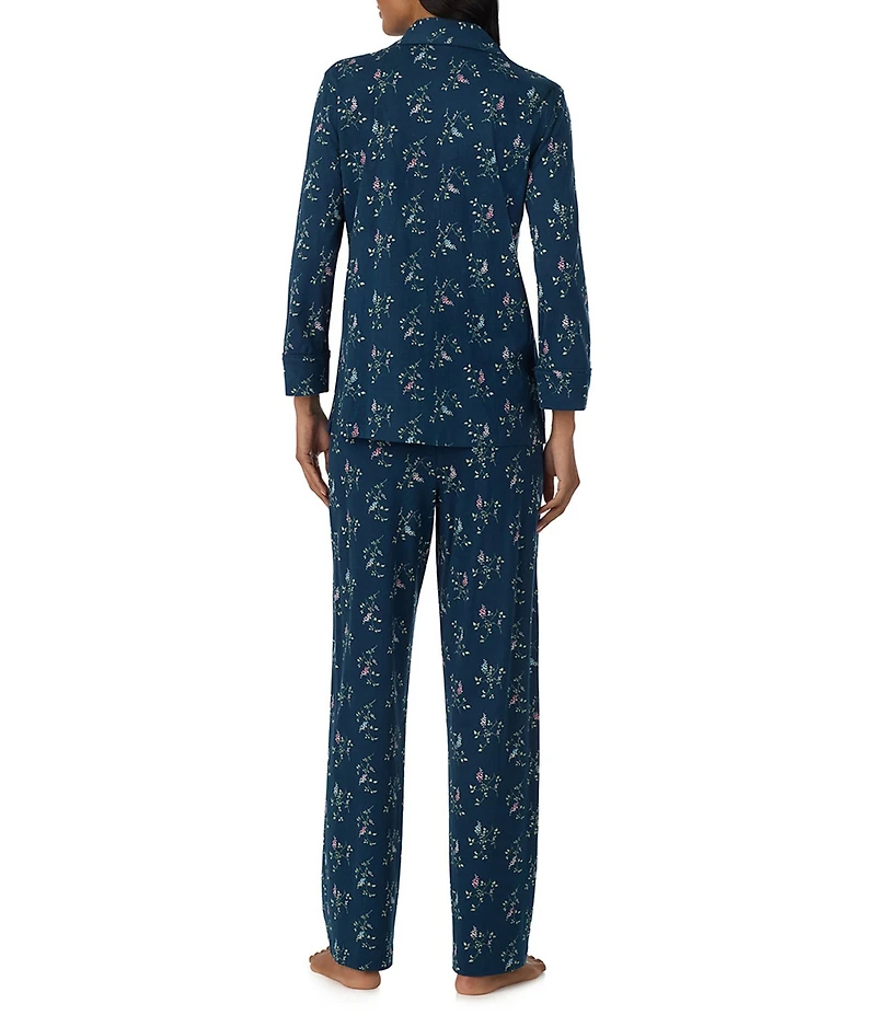 Lauren Ralph Lauren Navy Floral Print 3/4 Sleeve Notch Collar Pant Pajama Set
