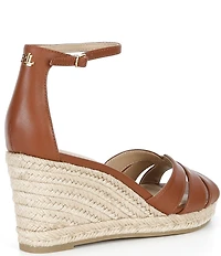 Lauren Ralph Lauren Nellie Leather Ankle Wrap Wedge Espadrille Sandals