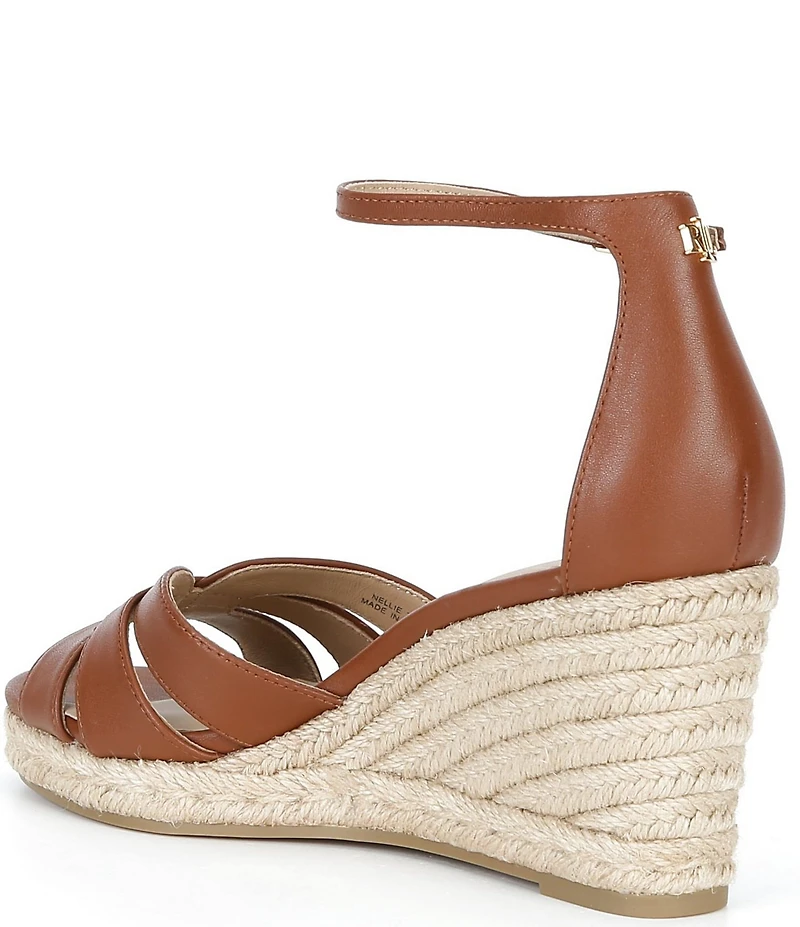 Lauren Ralph Lauren Nellie Leather Ankle Wrap Wedge Espadrille Sandals