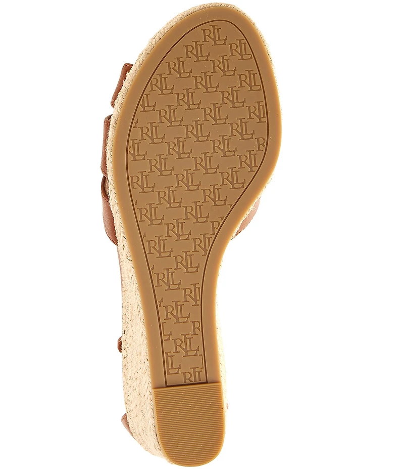 Lauren Ralph Lauren Nellie Leather Ankle Wrap Wedge Espadrille Sandals