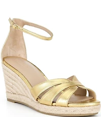 Lauren Ralph Lauren Nellie Leather Ankle Wrap Wedge Espadrille Sandals