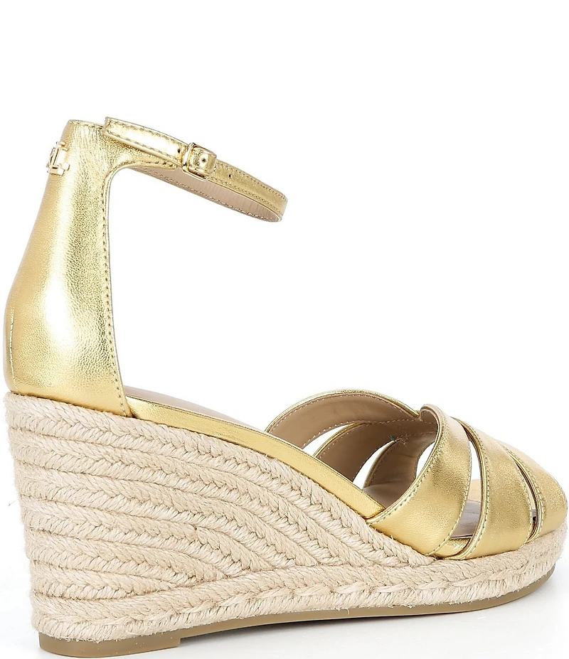 Lauren Ralph Lauren Nellie Leather Ankle Wrap Wedge Espadrille Sandals