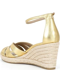 Lauren Ralph Lauren Nellie Leather Ankle Wrap Wedge Espadrille Sandals