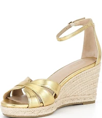 Lauren Ralph Lauren Nellie Leather Ankle Wrap Wedge Espadrille Sandals