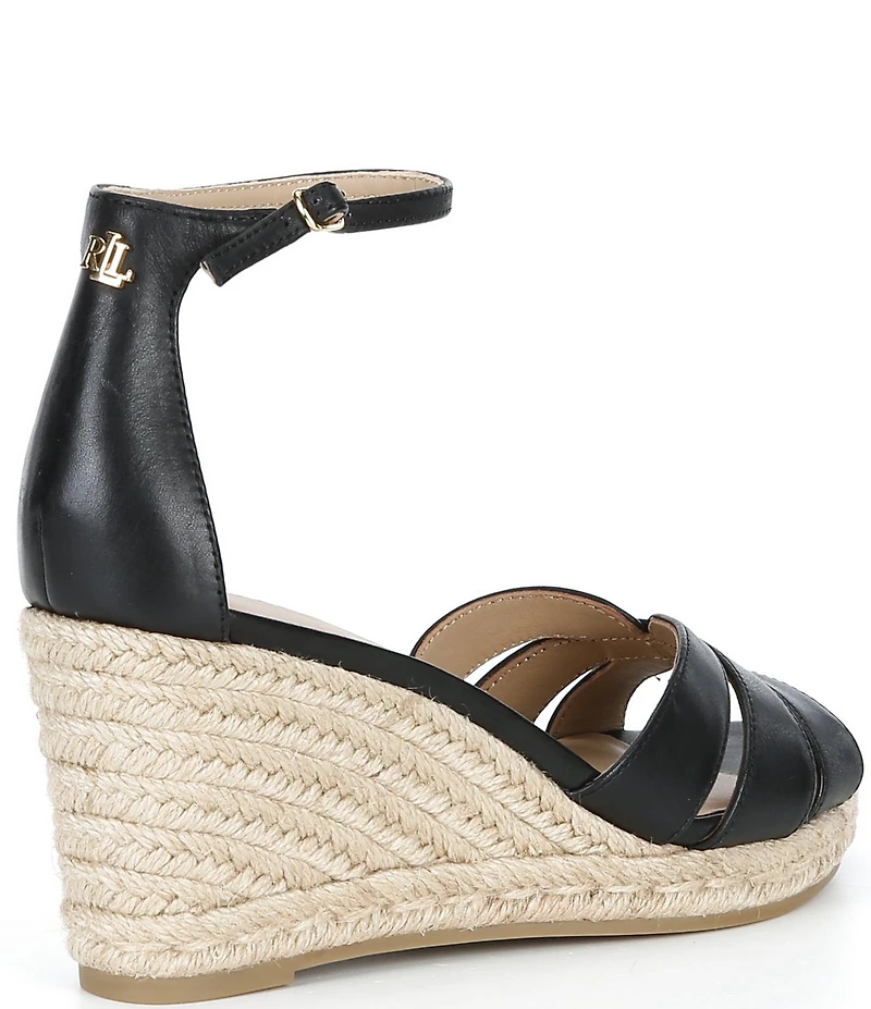 Lauren Ralph Lauren Nellie Leather Ankle Wrap Wedge Espadrille Sandals