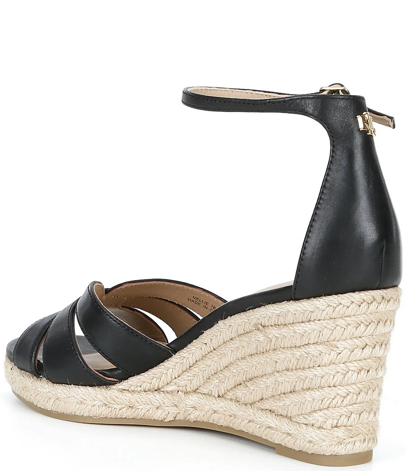 Lauren Ralph Lauren Nellie Leather Ankle Wrap Wedge Espadrille Sandals