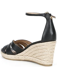 Lauren Ralph Lauren Nellie Leather Ankle Wrap Wedge Espadrille Sandals