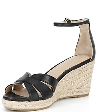 Lauren Ralph Lauren Nellie Leather Ankle Wrap Wedge Espadrille Sandals
