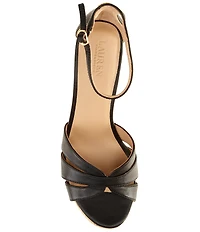 Lauren Ralph Lauren Nellie Leather Ankle Wrap Wedge Espadrille Sandals
