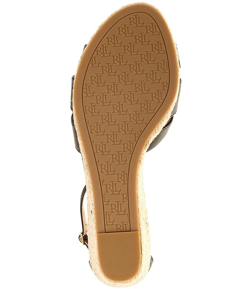 Lauren Ralph Lauren Nellie Leather Ankle Wrap Wedge Espadrille Sandals