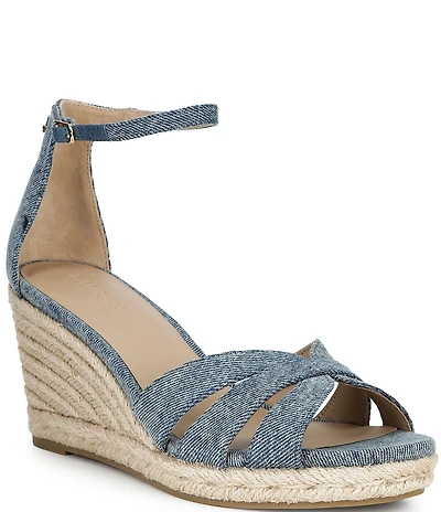 Lauren Ralph Lauren Nellie Washed Denim Ankle Wrap Wedge Espadrille Sandals