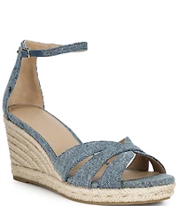 Lauren Ralph Lauren Nellie Washed Denim Ankle Wrap Wedge Espadrille Sandals