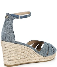Lauren Ralph Lauren Nellie Washed Denim Ankle Wrap Wedge Espadrille Sandals